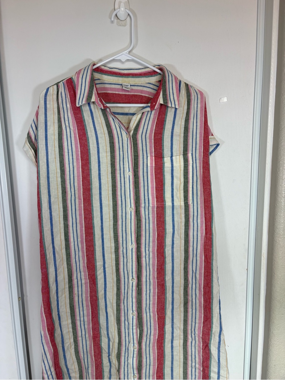 Old Navy Women'S Linen-Blend Striped Shirt Dress in‎ Multicolor Stripe Size L - Picture 3 of 8